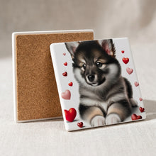 Keeshond ceramic coasters set of 4, cork back