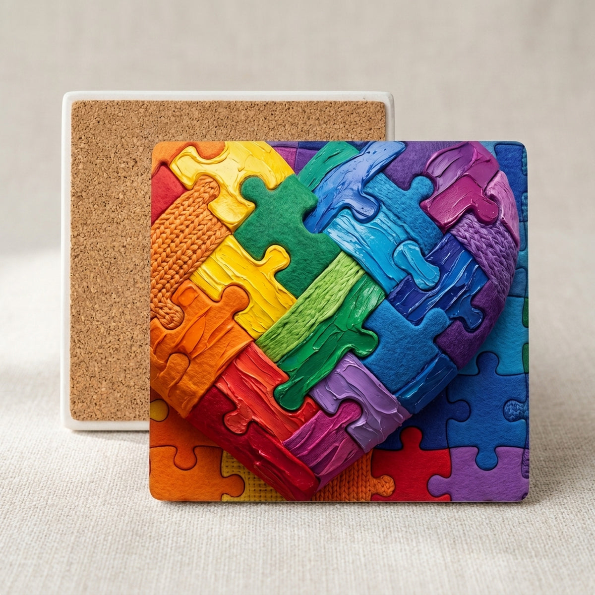 Autism Awareness Puzzle ceramic coasters set of 4, cork back