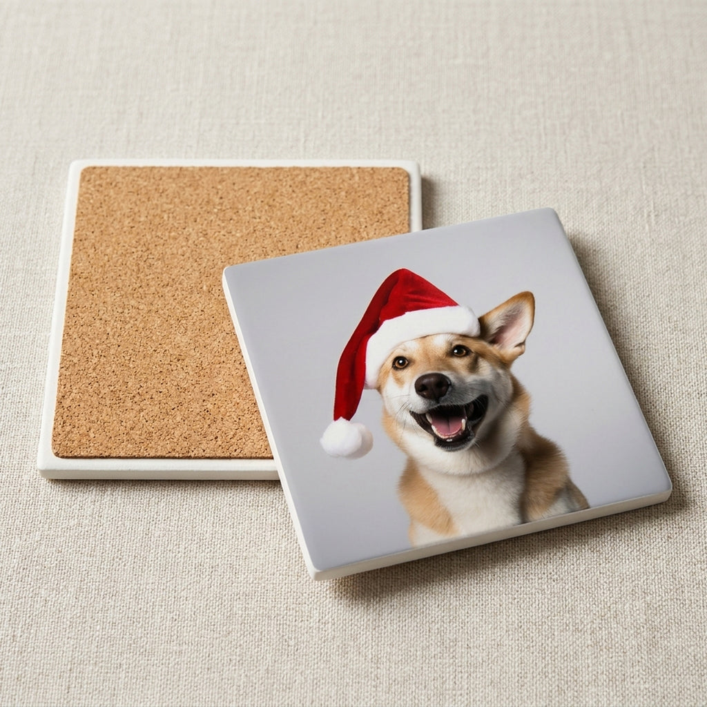 Canaan Dog ceramic coasters set of 4, cork back