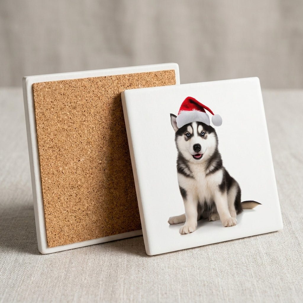 Siberian Husky ceramic coasters set of 4, cork back