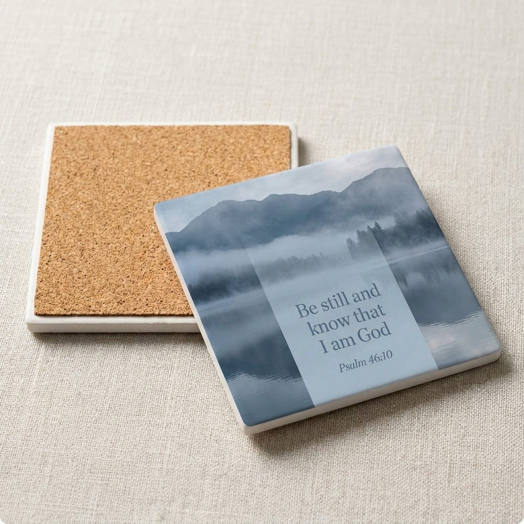 Be Still Psalm 46:10 ceramic coasters set of 4, cork back