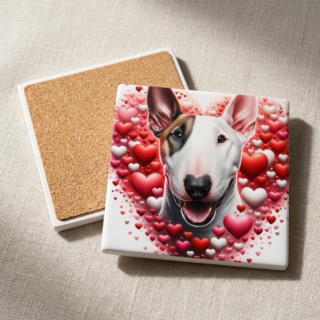 Bull Terrier ceramic coasters set of 4, cork back