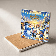Hanukkah Winter Wonderland ceramic coasters set of 4, cork back