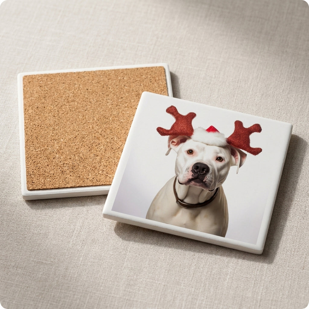 Dogo Argentino ceramic coasters set of 4, cork back
