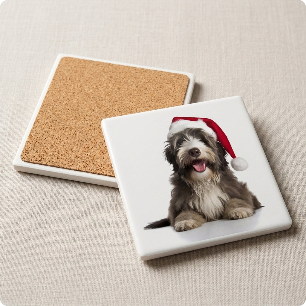 Bergamasco Sheepdog Puppy ceramic coasters set of 4, cork back
