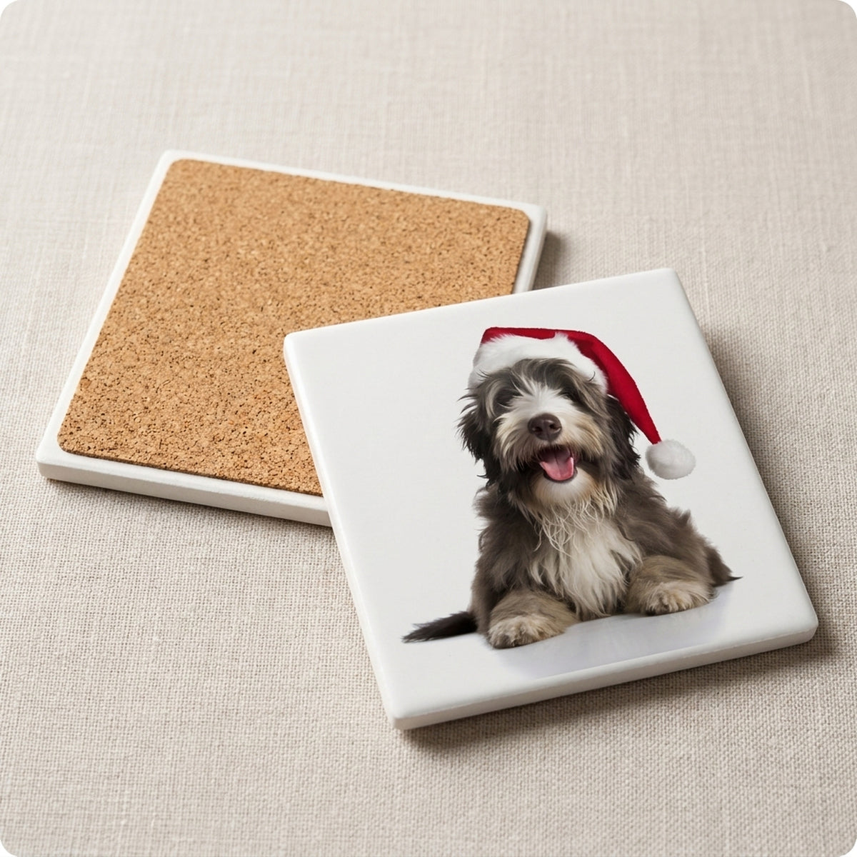 Bergamasco Sheepdog Puppy ceramic coasters set of 4, cork back