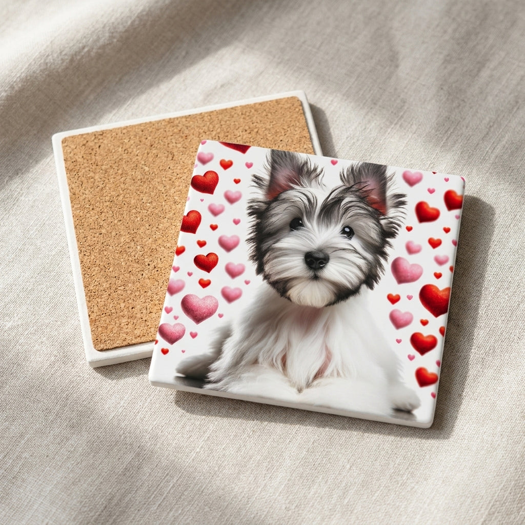 Biewer Terrier ceramic coasters set of 4, cork back