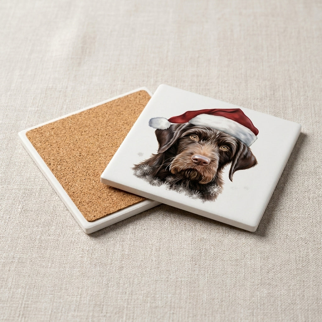 German Wirehaired Pointer Puppy Drawing ceramic coasters set of 4, cork back