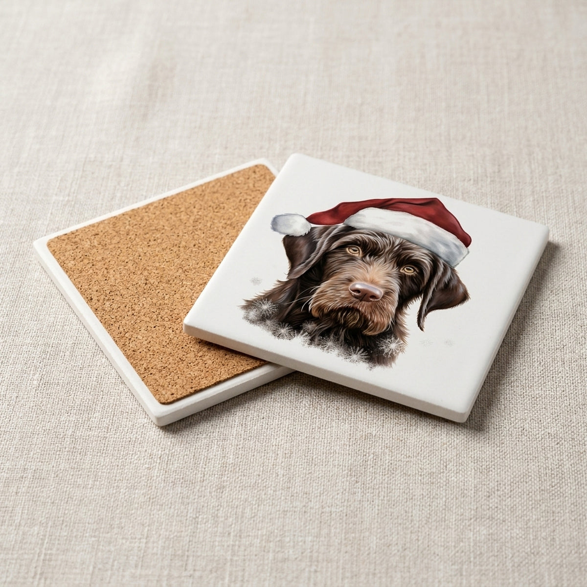 German Wirehaired Pointer Puppy Drawing ceramic coasters set of 4, cork back