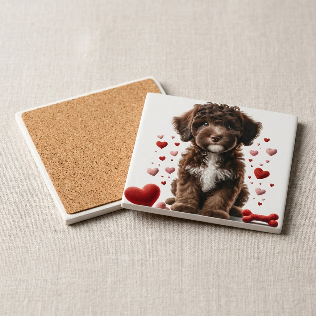Portuguese Water Dog ceramic coasters set of 4, cork back