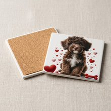Portuguese Water Dog ceramic coasters set of 4, cork back