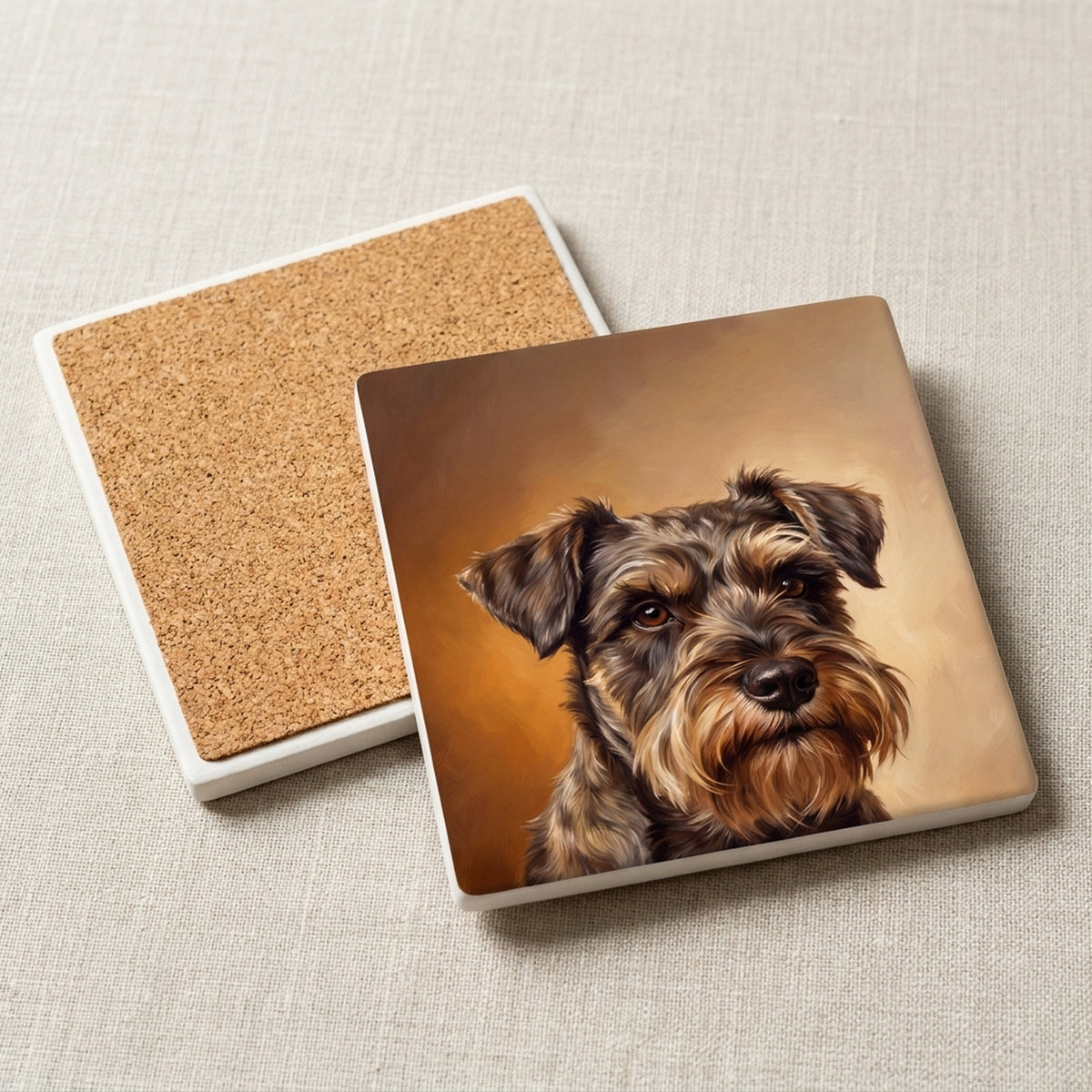 Schnauzer Portrait ceramic coasters set of 4, cork back