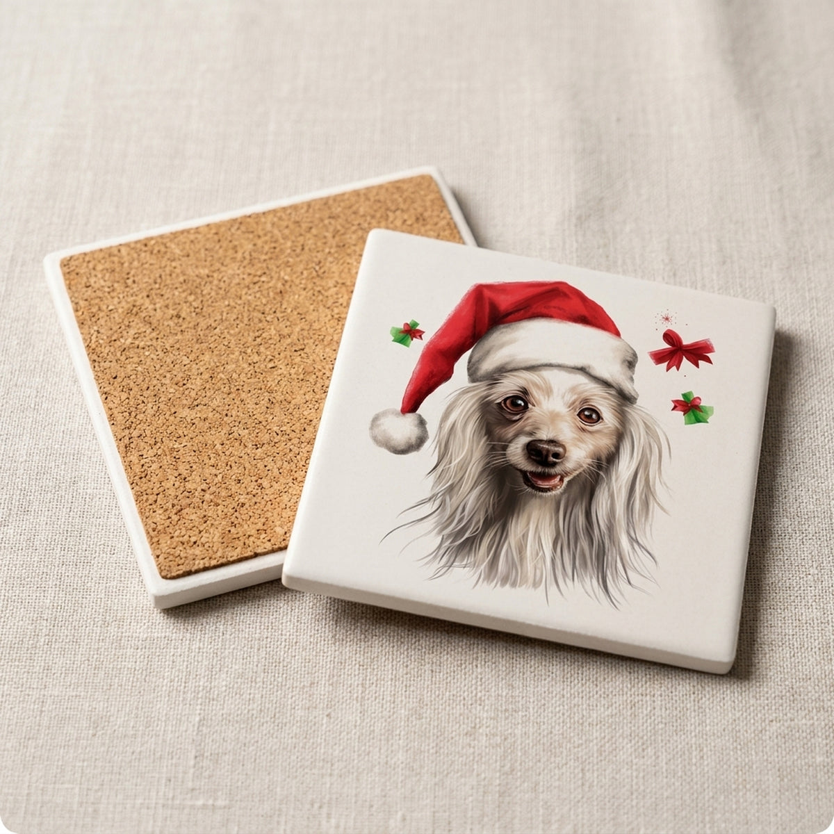 Chinese Crested ceramic coasters set of 4, cork back