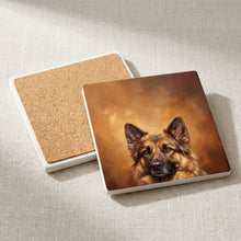 German Shepherd Portrait ceramic coasters set of 4, cork back