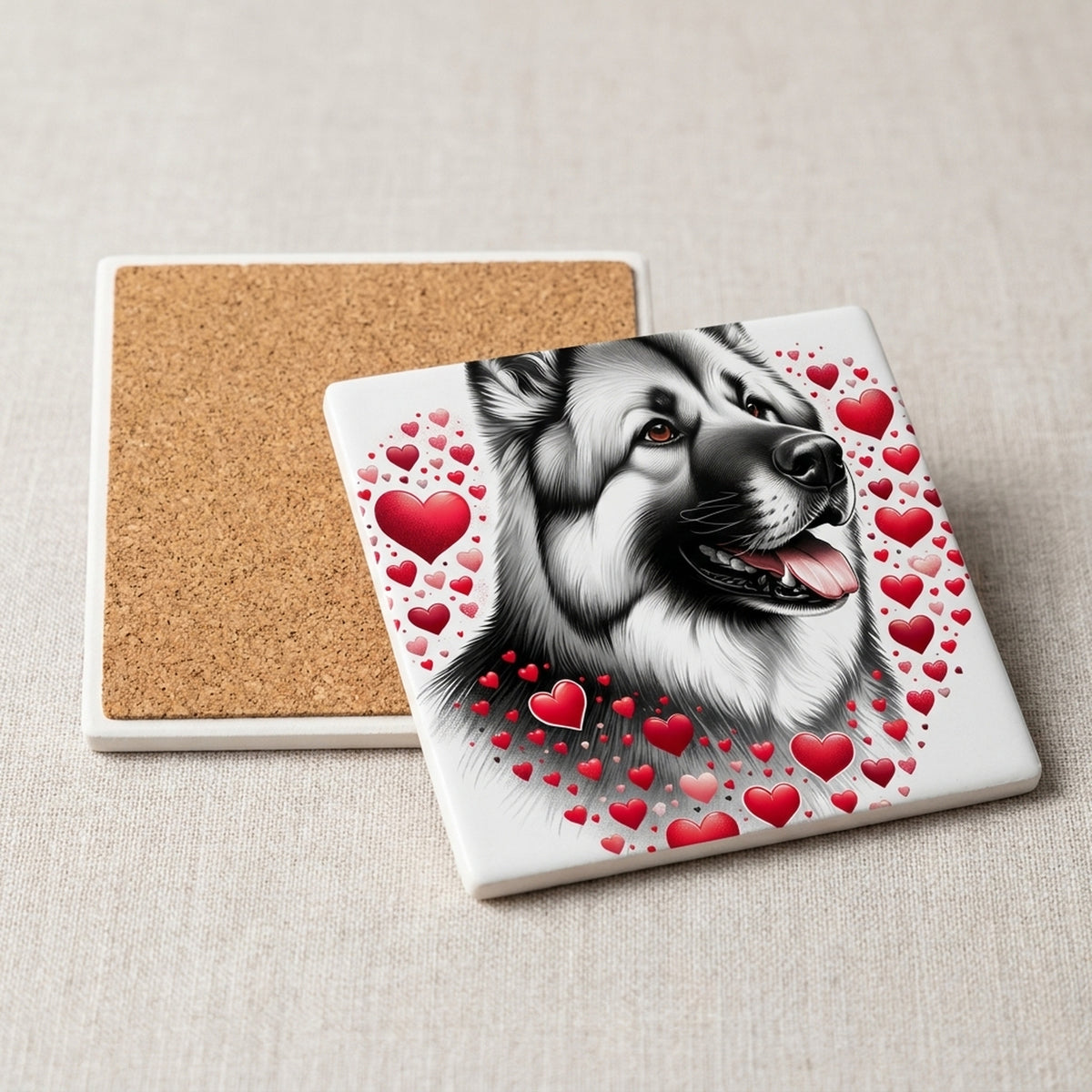 Norwegian Elkhound ceramic coasters set of 4, cork back