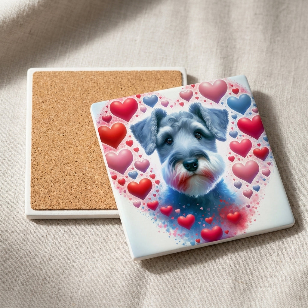 Miniature Schnauzer ceramic coasters set of 4, cork back