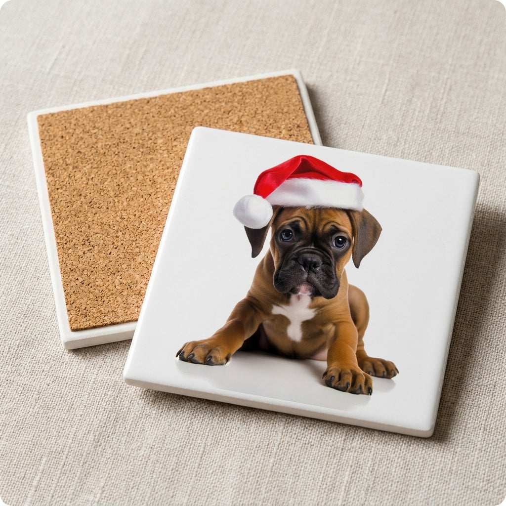 Boxer Puppy ceramic coasters set of 4, cork back