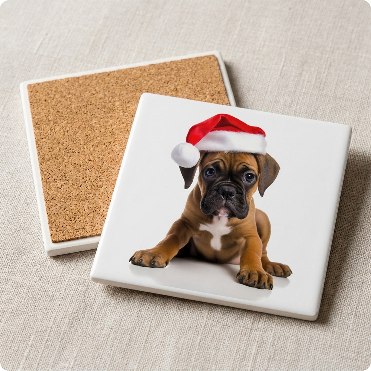 Boxer Puppy ceramic coasters set of 4, cork back