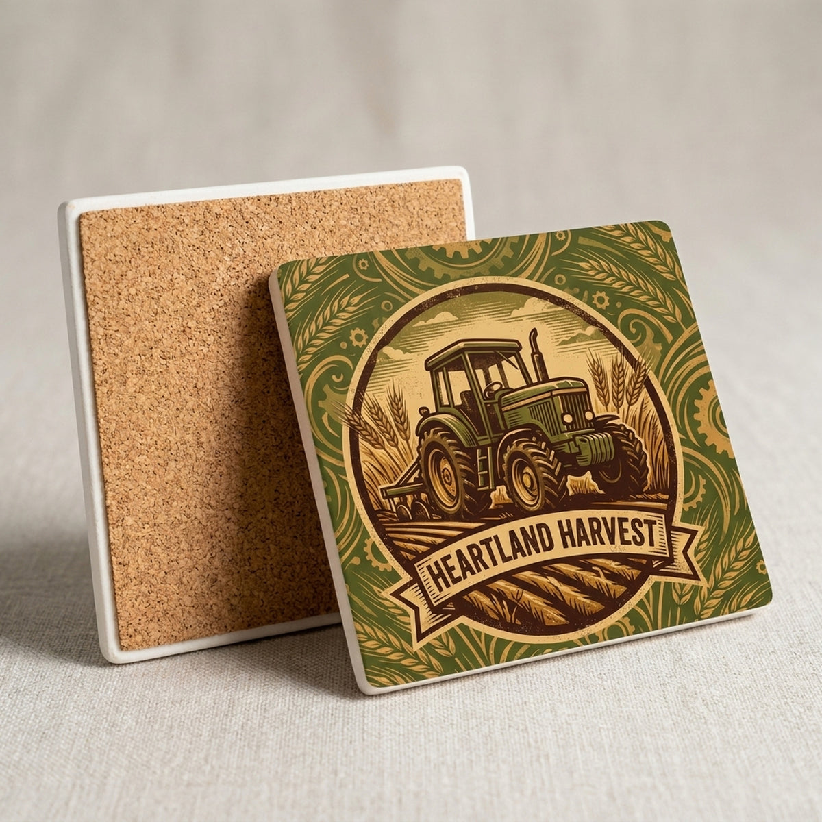Farm Agriculture ceramic coasters set of 4, cork back