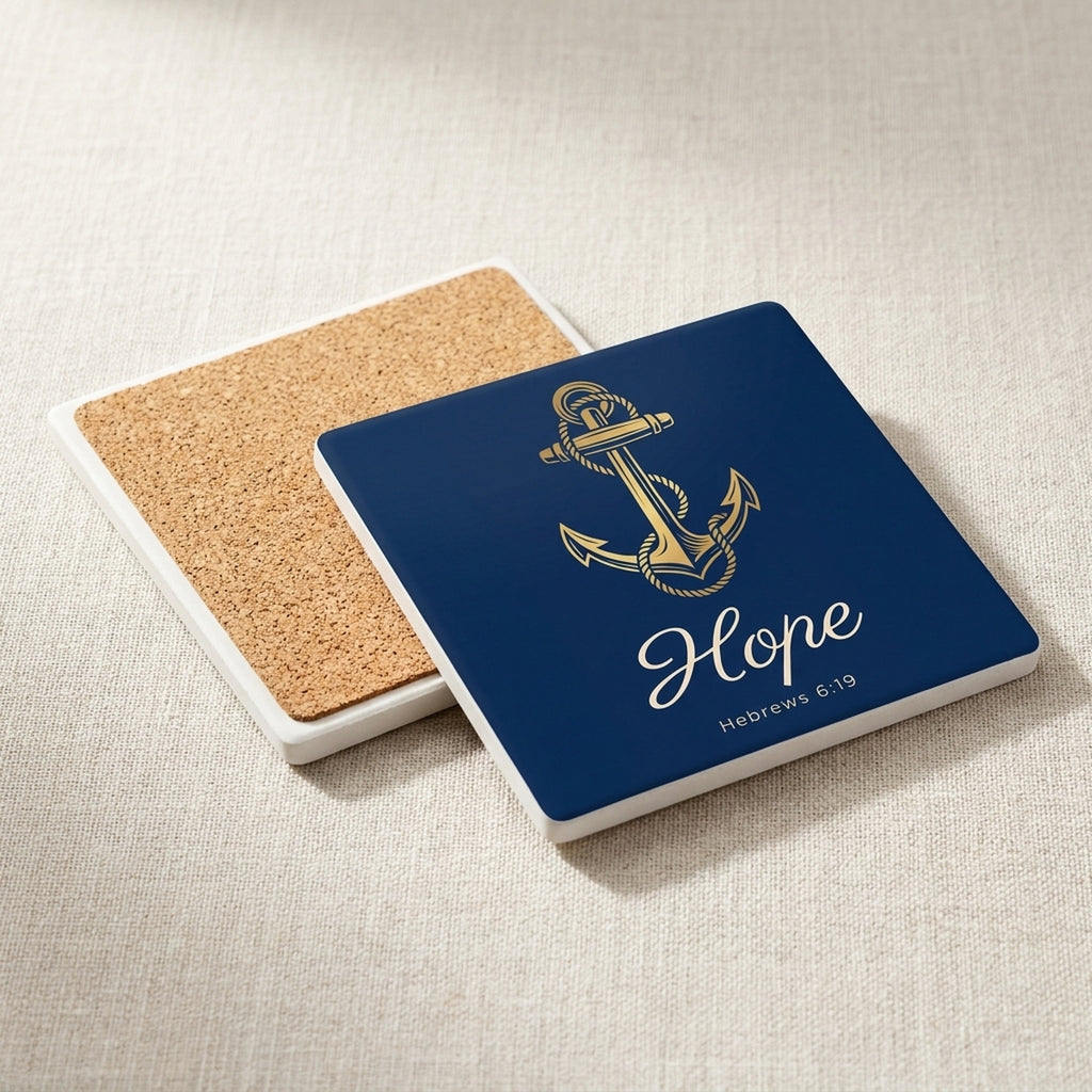 Anchor Hope Hebrews ceramic coasters set of 4, cork back