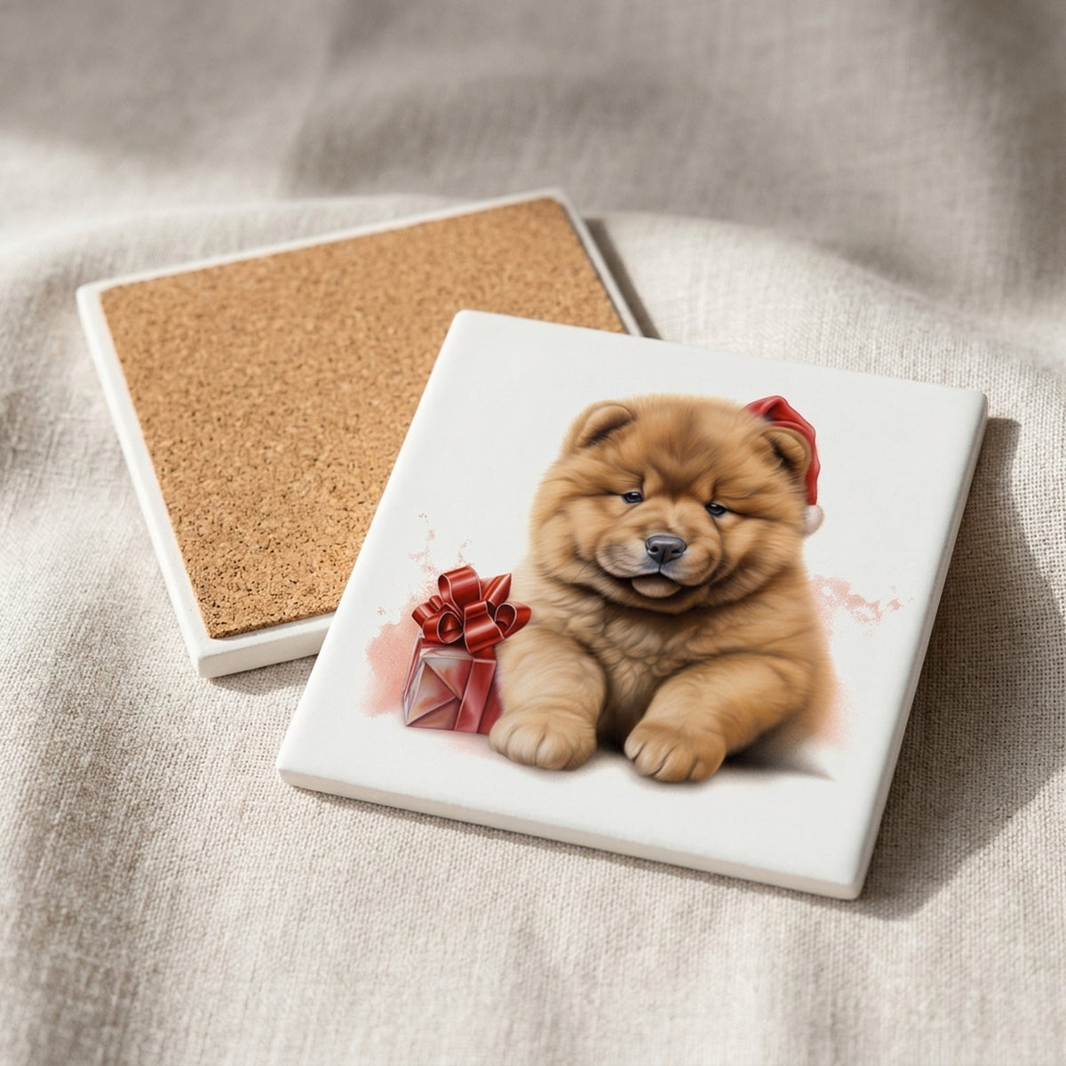 Chow Chow Puppy Drawing ceramic coasters set of 4, cork back