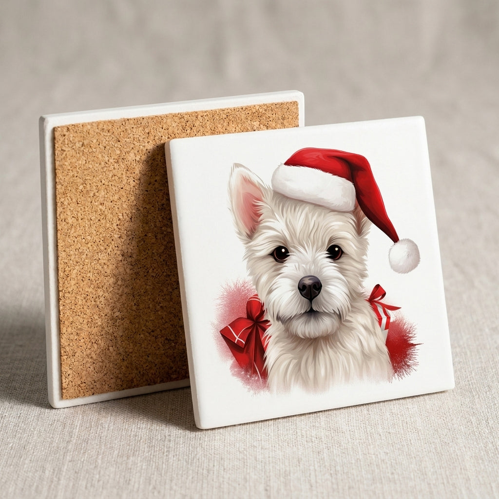 West Highland White Terrier Puppy Drawing ceramic coasters set of 4, cork back
