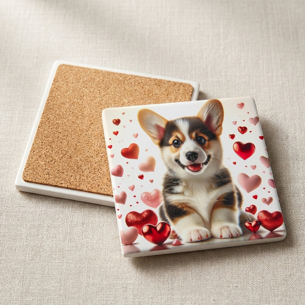 Pembroke Welsh Corgi ceramic coasters set of 4, cork back