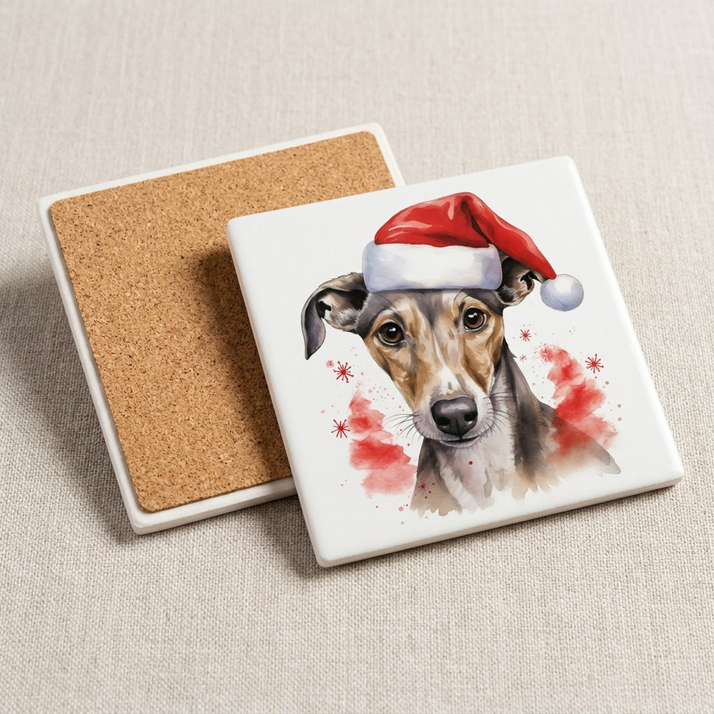 Greyhound Puppy Drawing ceramic coasters set of 4, cork back