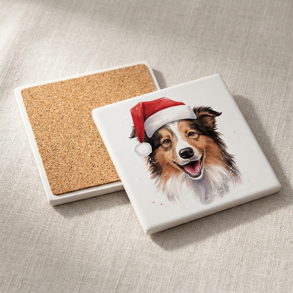 Collie ceramic coasters set of 4, cork back
