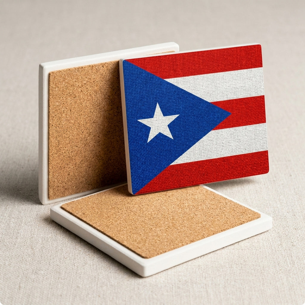 Puerto Rico Flag Pride ceramic coasters set of 4, cork back