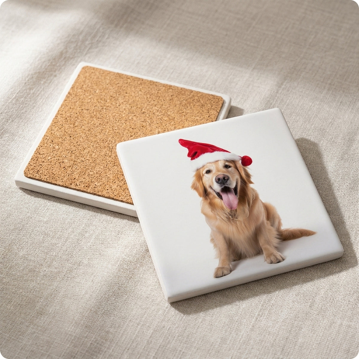 Golden Retriever ceramic coasters set of 4, cork back