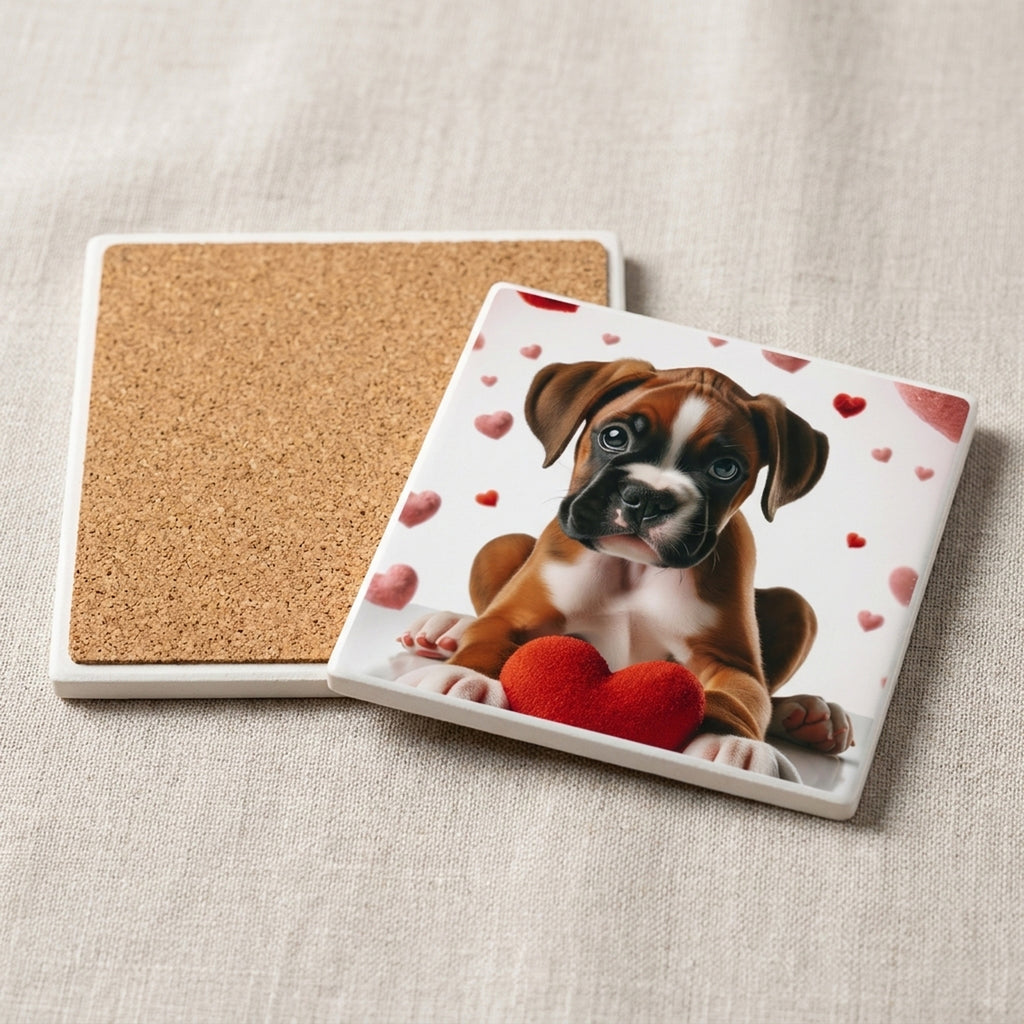 Boxer ceramic coasters set of 4, cork back