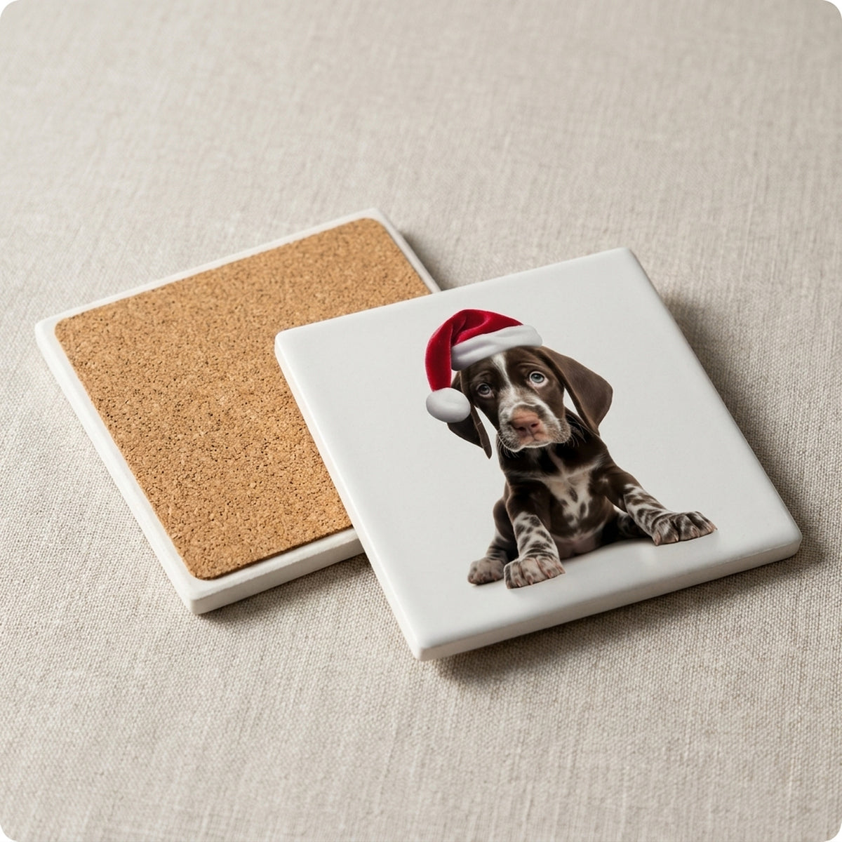 Pointer Puppy ceramic coasters set of 4, cork back