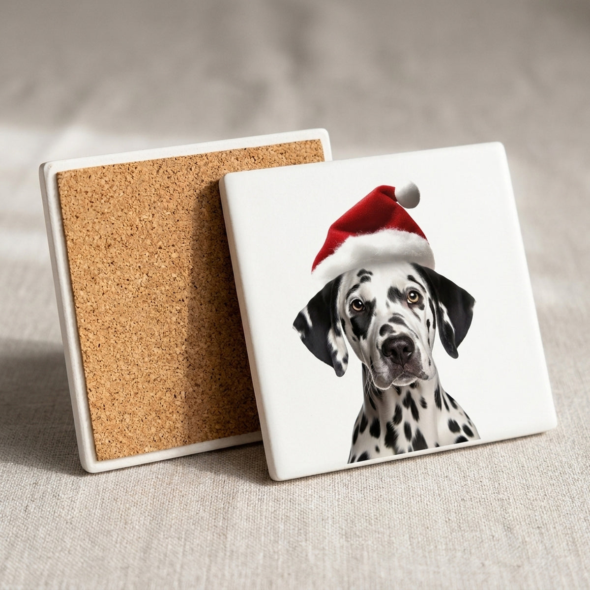 Dalmatian ceramic coasters set of 4, cork back
