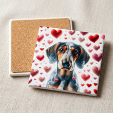 Bluetick Coonhound ceramic coasters set of 4, cork back