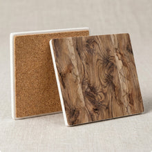 Rustic Wood Grain ceramic coasters set of 4, cork back