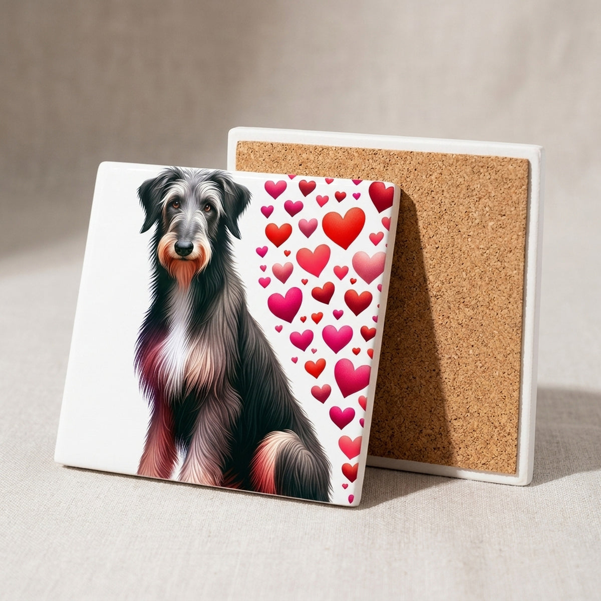 Scottish Deerhound ceramic coasters set of 4, cork back