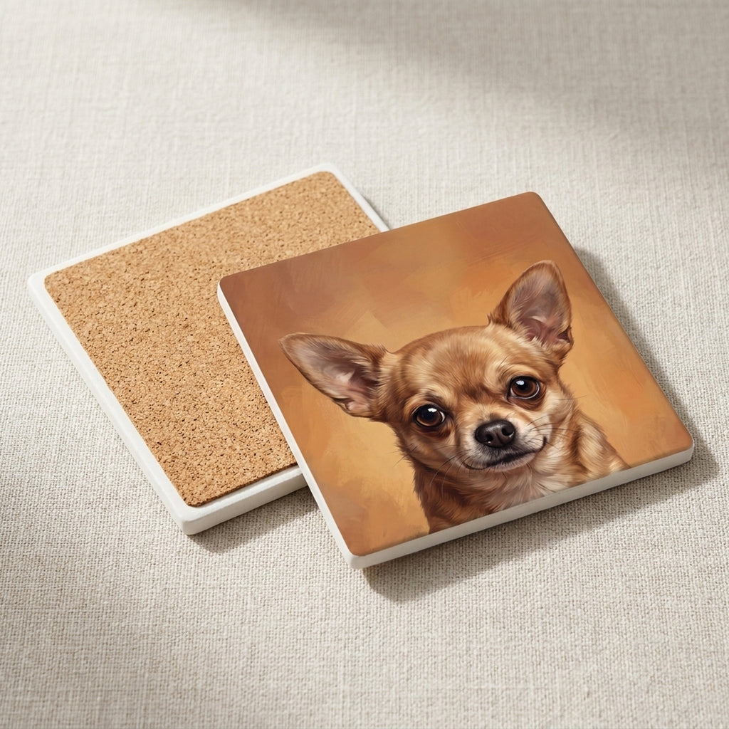 Chihuahua Portrait ceramic coasters set of 4, cork back