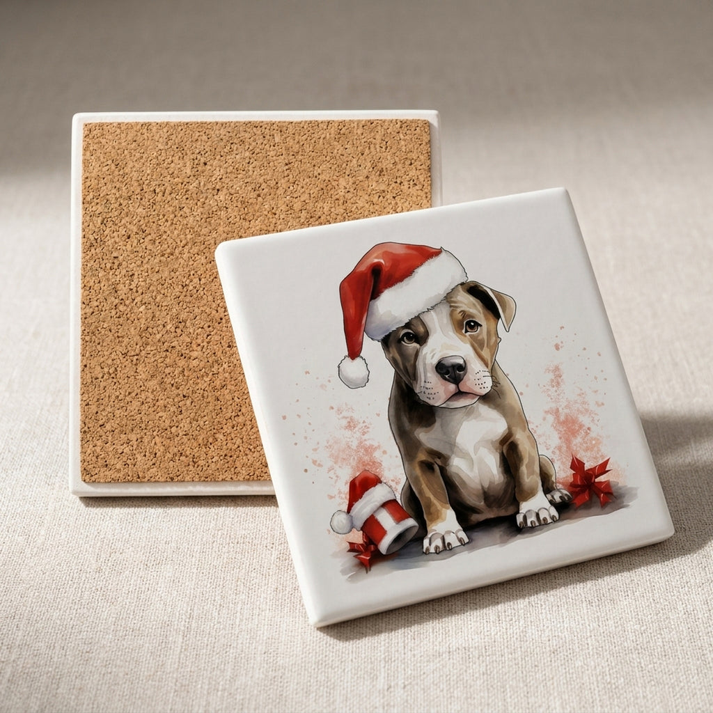 American Staffordshire Terrier Puppy Drawing ceramic coasters set of 4, cork back