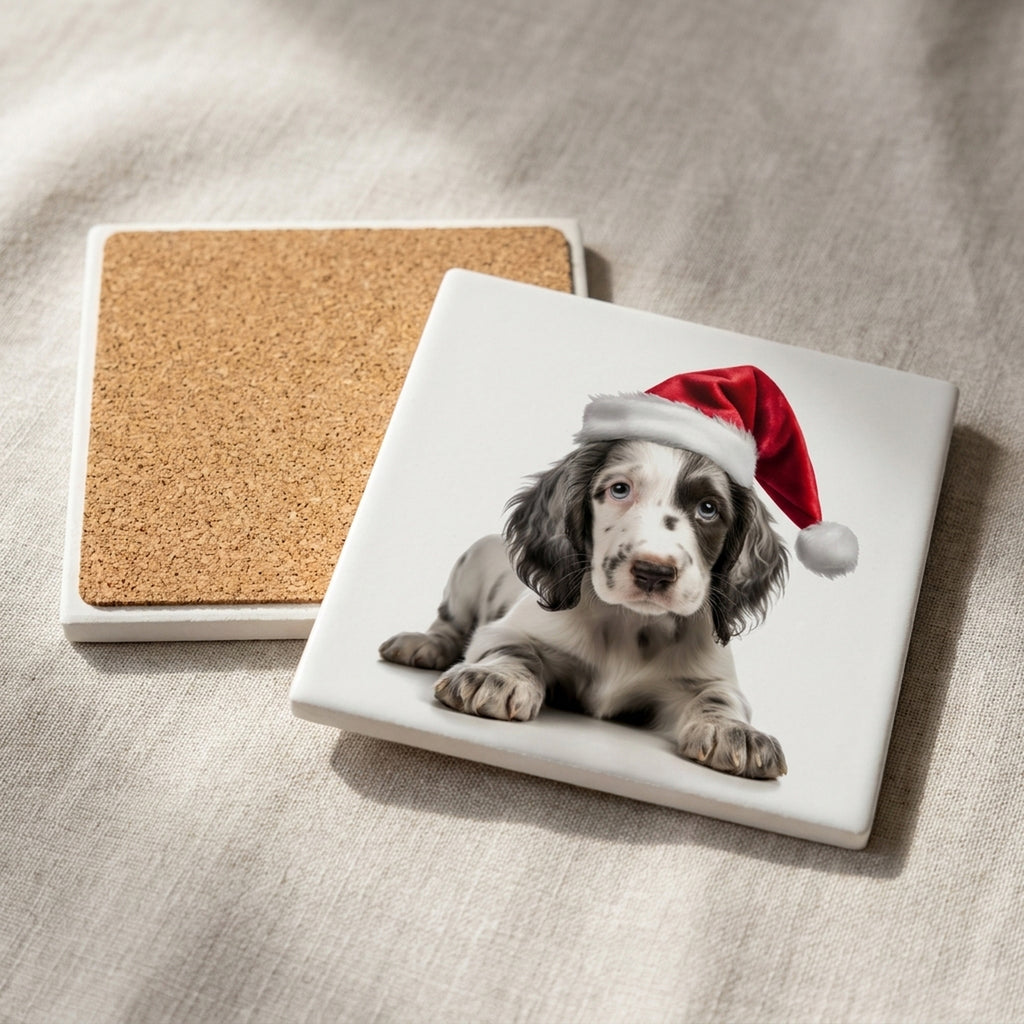 English Setter Puppy ceramic coasters set of 4, cork back