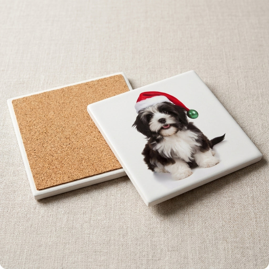 Havanese ceramic coasters set of 4, cork back
