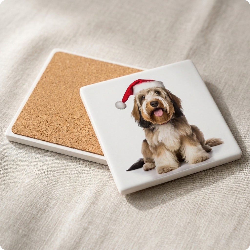 Petit Basset Griffon Vendéen ceramic coasters set of 4, cork back