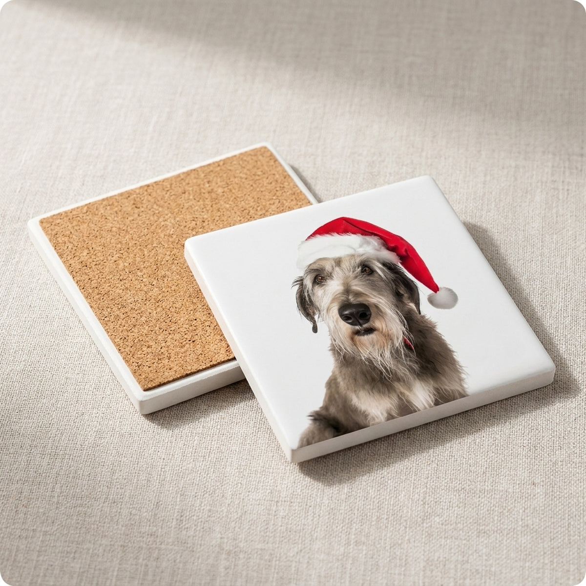 Irish Wolfhound ceramic coasters set of 4, cork back