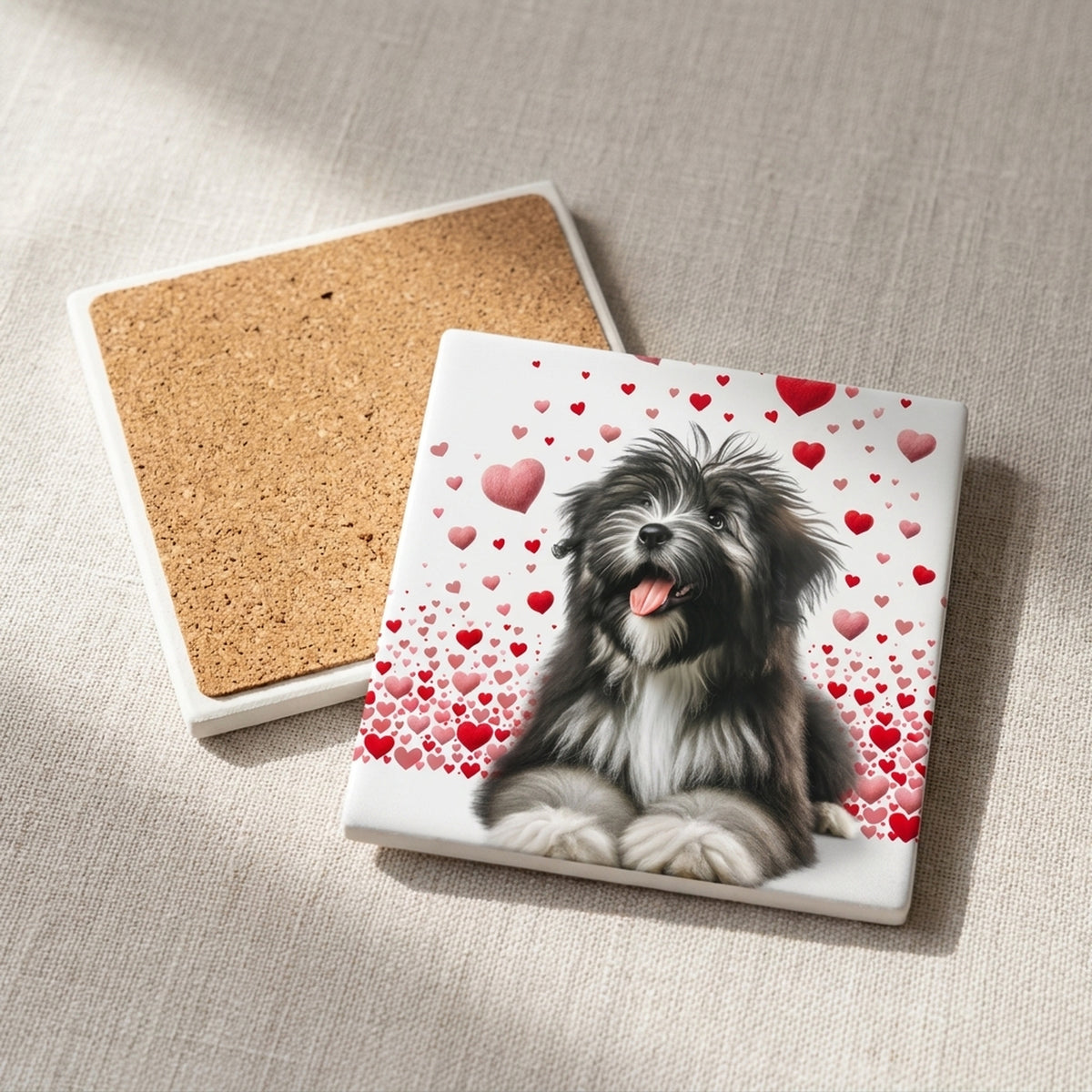 Tibetan Terrier ceramic coasters set of 4, cork back