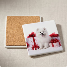 American Eskimo Dog Puppy ceramic coasters set of 4, cork back
