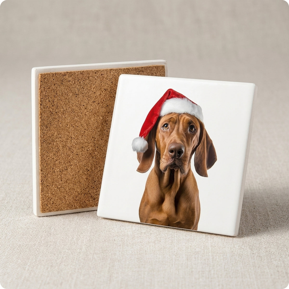 Redbone Coonhound ceramic coasters set of 4, cork back