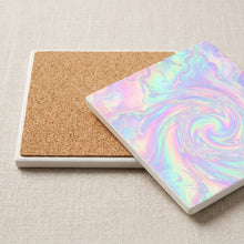Holographic Iridescent ceramic coasters set of 4, cork back