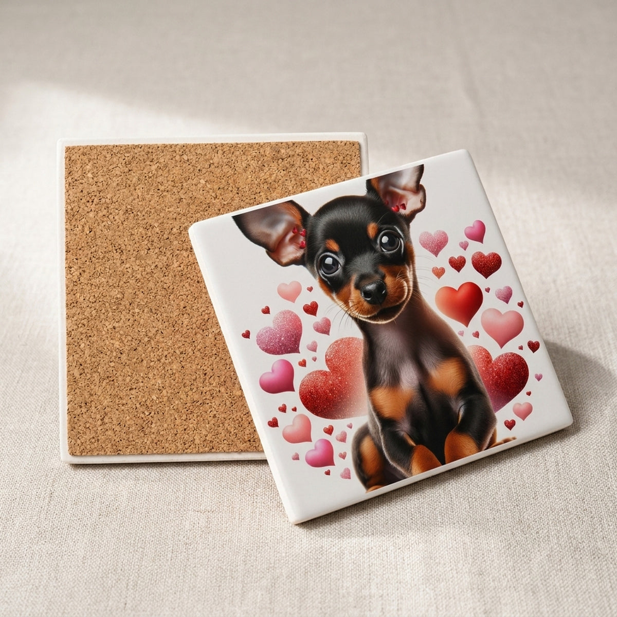 Miniature Pinscher ceramic coasters set of 4, cork back