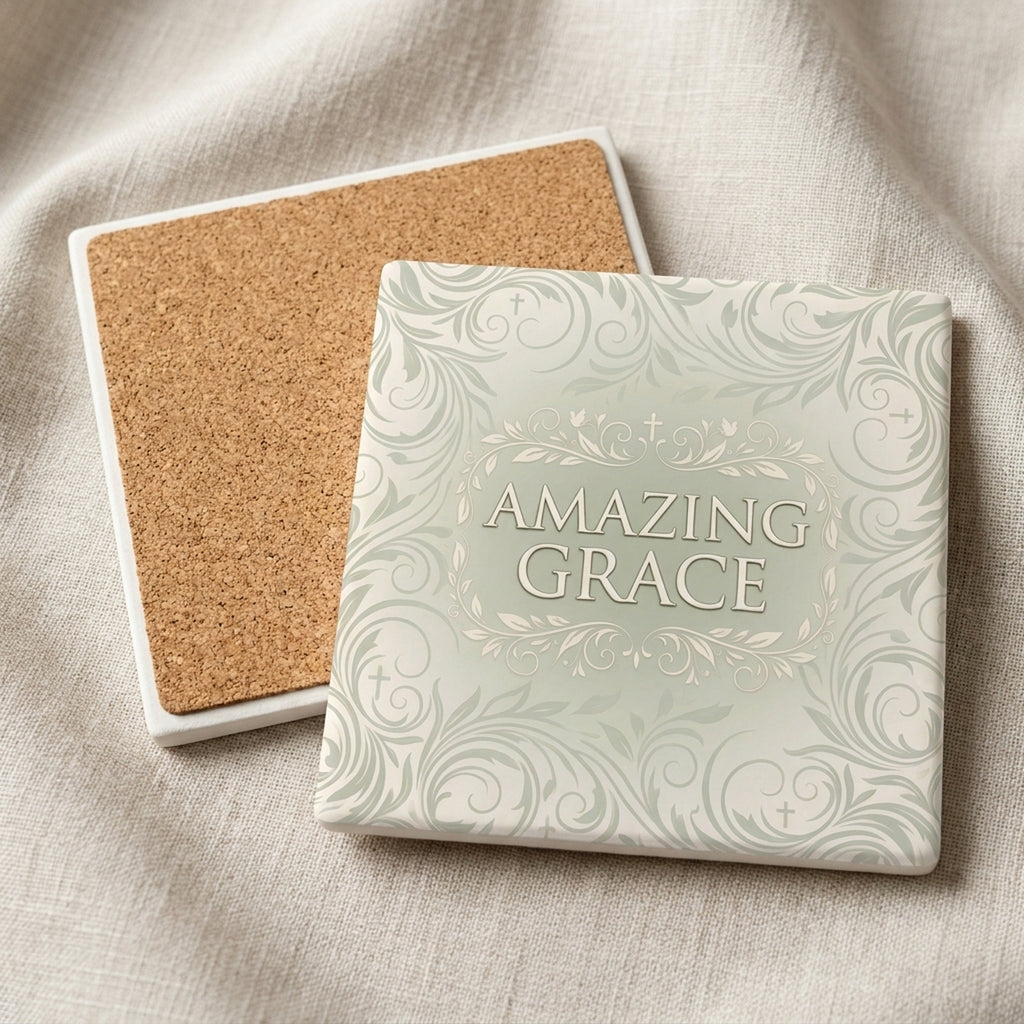 Amazing Grace ceramic coasters set of 4, cork back