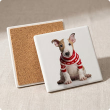 Bull Terrier Puppy ceramic coasters set of 4, cork back
